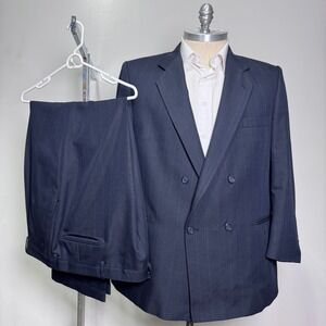 Christian Brooks Suit Mens 46R 42x29 Navy Blue Pinstripe Double Breasted Vintage